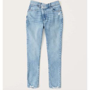 Abercrombie Womens Curve Love High Rise Super Skinny Ankle Jea Ripped Light Wash